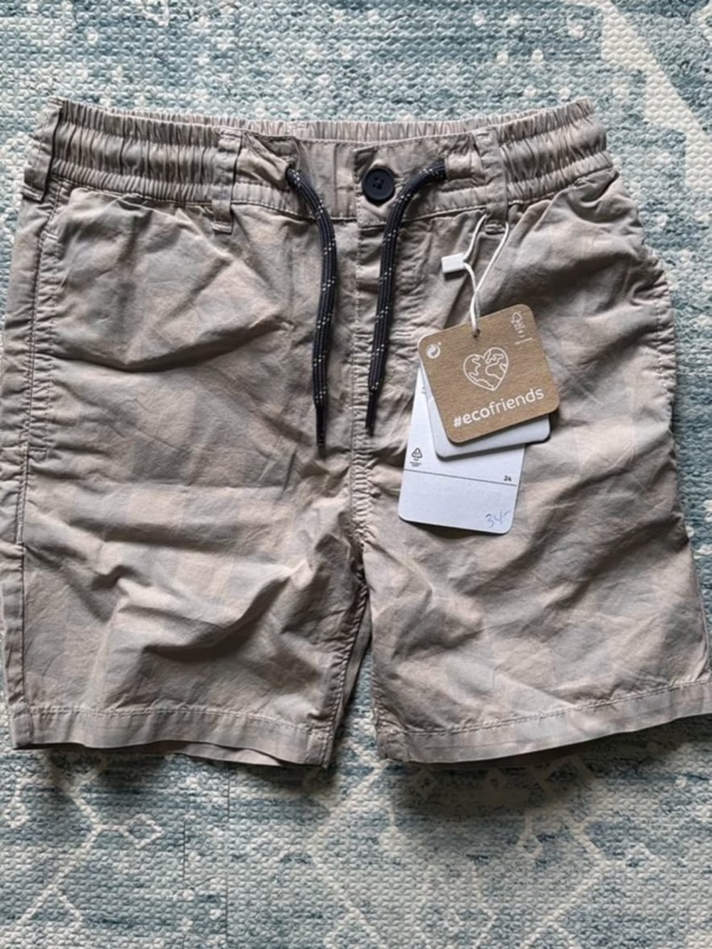 Mayoral Beige & Blue Checkered Drawstring Kids Shorts